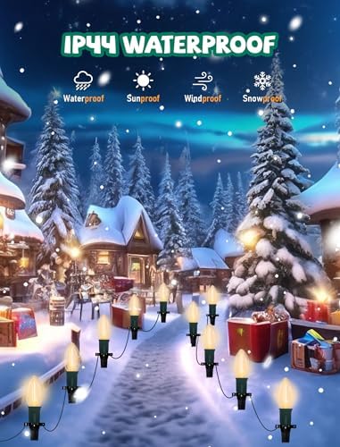 GOOTHY C9 Christmas Pathway Lights Outdoor 38Ft Connectable C9 LED Christmas String Lights with 25 LED Warm White Stakes Lights for Walkway Outdoor Yard Driveway Lawn Decorations - Image 3