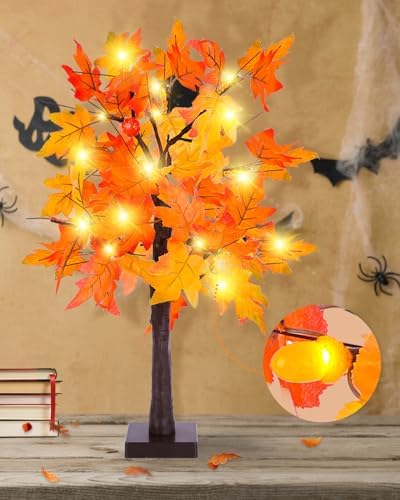 Fall Maple Tree Light 2 Pack, Fall Decorations USB & Battery Operated Light Up Artificial Pumpkins Maple Acorn Tree for Fall Halloween Thanksgiving Table Harvest Home Indoor Decoration - Image 2
