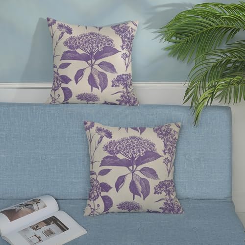 Purple Pillow Covers 16x16 Inch 2 Pcs Boho Vintage Floral Decor Throw Pillows Hydrangea Flower Seasonal Outdoor Farmhouse Neutral Accent Decoration Pillowcase Linen Cushion Cover for Sofa - Image 3