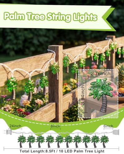 8.5Ft Palm Tree String Lights with 10 Palm Tree Light, Summer Beach Themed Decoration Light for Camp Tent Wedding Holiday Party Garden Bedroom(White) - Image 2