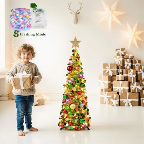 N&T NIETING Pop Up Christmas Tree with Lights & Ornaments, 3FT, Gold - Image 5