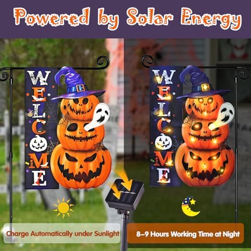 Halloween Lighted Garden Flag, Pumpkin Yard Decor, 28x40 in - Image 4