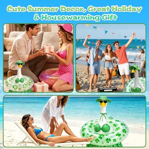 Hawaiian Porch Goose Outfit, Summer Bikini Costume with Sunglasses & Wreath, Fits 23" Goose Statue, Garden Lawn Patio Yard Outdoor Decoration (Green) - Image 7