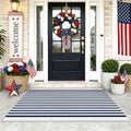 KOZYFLY Striped Rug 3x5 ft Front Door Rugs Blue White Cotton Woven Doormat by KOZYFLY