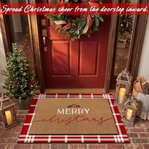 Drydiet 2 Pcs Christmas Doormat, Merry Christmas Plaid Front Door Rug - Image 5