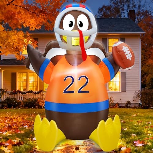 TURNMEON 5 Ft Thanksgiving Inflatables Outdoor Decorations, American Football Turkey Blow Up Yard Decor with LED Lights Fall Thanksgiving Decorations Outside Lawn Garden Indoor Autumn Holiday Party by TURNMEON