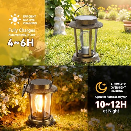 Solar Lanterns Outdoor Waterproof 2 Pack , Upgraded Solar Lights Outdoor, Bright Solar Powered Lanterns Decorative, Hanging Solar Lights for Outside Patio Garden Yard Path Porch Decor(Antique Copper) - Image 3