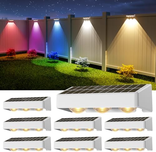 NIORSUN Solar Fence Lights,8 Pack Solars Deck Light,RGB Color,Outdoor Bulb Waterproof Led IP65,Power Patio Lamp with Lenses for Outside/Backyard/Railing/Yard(White) by NIORSUN