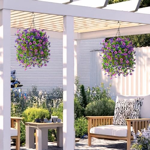 Artificial Faux Hanging Flowers Plants Basket for Outdoor Spring Home Decor - Image 4