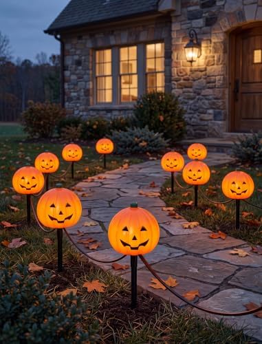 Halloween Pumpkin Pathway Lights, 4 Pack LED Yard Stake Lights Decor by Pallerina
