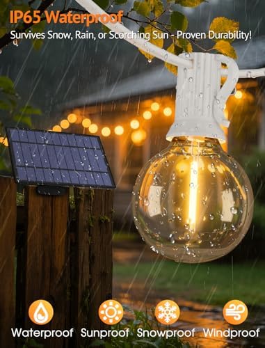 Larkvue 25FT Solar String Lights with Remote, 3 Modes, 11 G40 Bulbs, White - Image 3