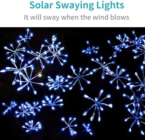 JJGoo Solar Garden Lights, New Upgraded 2 Pack Solar Swaying Starburst Light, Waterproof Fireworks Outdoor Lights, Yard Patio Pathway Decoration, Blue - Image 5