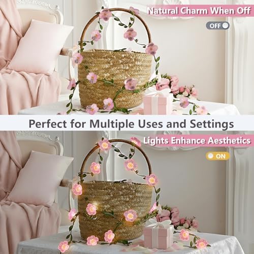 suddus 40 LED 12.8 ft Cherry Blossom Vine Lights Battery Powered with Timer - Image 4
