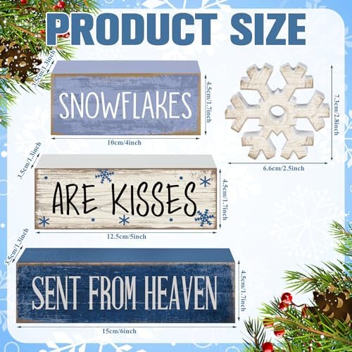 Lineshading 4 Pcs Christmas Snowflake Table Decor, Winter Wood Sign Home - Image 3