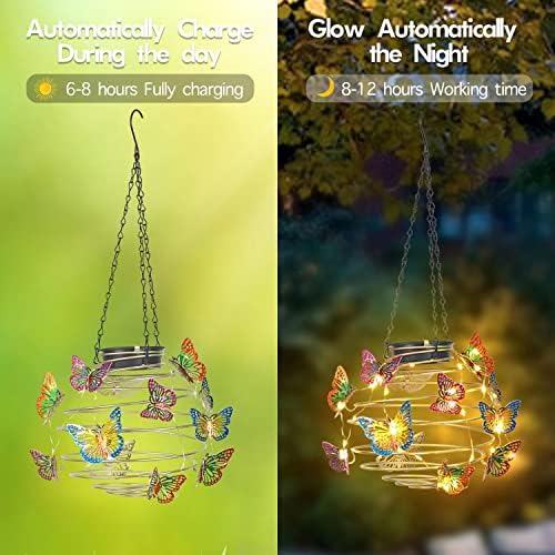 2 Pack Butterfly Solar Lights Outdoor Hanging Solar Lantern with Handle - Image 5