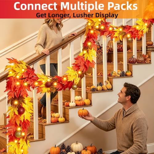 Fall Garland with Lights 9Ft Large Leaves Fall Decor Halloween Decorations - Image 4