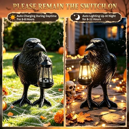 Halloween Crow Solar Garden Statue Outdoor Figurine Halloween Decoration - Image 2