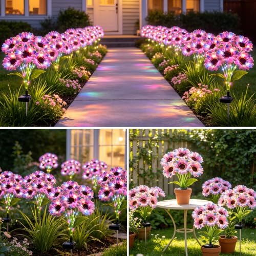 Solar Garden Lights Outdoor, 6 Pack Solar Multicolor Sunflower Lights with 18 Head 3.5 Inch Flowers, Waterproof Flowers Light Fall Decor Auto ON/Off for Garden Yard Patio, Gifts for Mom Women - Image 6