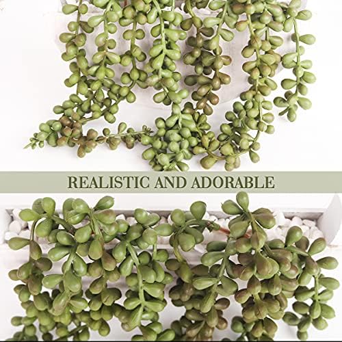 Floweroyal Artificial Succulents Hanging Plants 12.2'' Fake String of Pearls in Pot with 8.3'' Lanyard for Indoor Outdoor Wall Decor. - Image 3