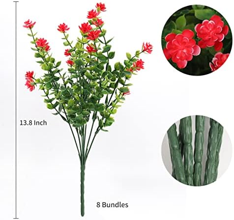 RECUTMS 12Pc Artificial Red Flowers Artificial Eucalyptus Front Porch Decor - Image 2