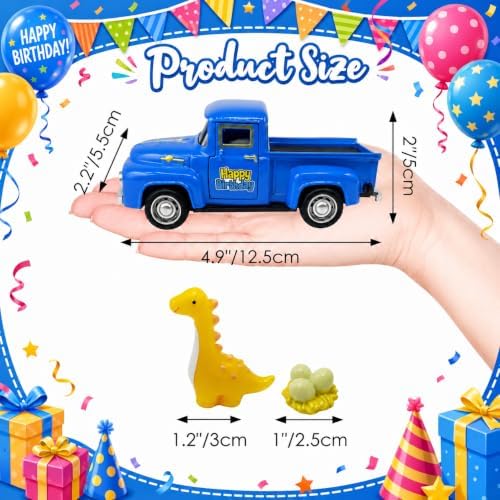 Mini Vintage Metal Birthday Truck with Dinosaur and Eggs, Blue Happy Birthday Pickup Truck Tabletop Decoration, Dinosaur Birthday Party Centerpiece and Decorative Gift for Boys and Dinosaur Fans - Image 3
