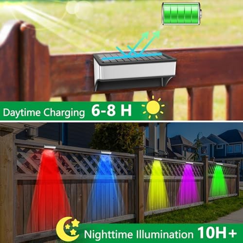 Solar Fence Lights Outdoor,8 Pack Step Lights Solar Powered with 9 Lighting Options, IP65 Waterproof, Deck Light Solar Powered for Outside/Backyard/Patio/Wall/Railing/Pool/Stair - Image 6