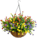 Artificial Hanging Plants Flowers with Basket for Spring Summer Outdoor Decoration, Yellow Purple Pink Red by BCBLF
