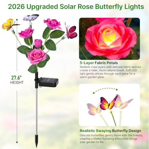RECHOO Solar Lights Outdoor, 6 Pack Solar Flower Swaying Butterfly Lights - Image 3