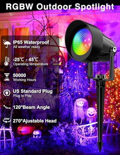 Spot Lights Outdoor, Smart RGBW LED Color Changing Landscape Lights with APP and Remote Control, Music Mode, DIY Scenes, Timing, IP65 Waterproof Spotlights Plug in for Yard Garden, 2 Pack - Image 6