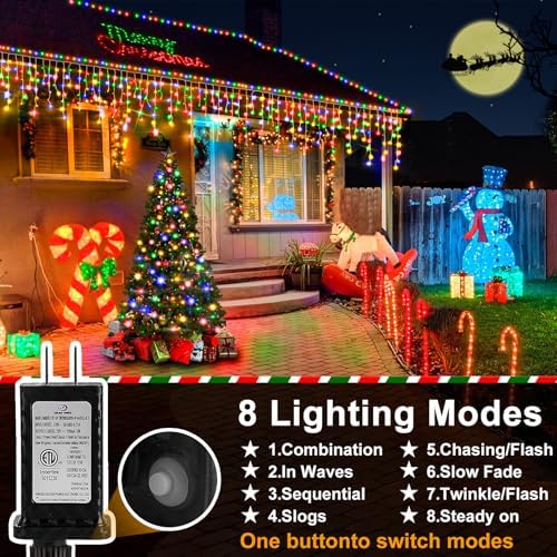 164FT Ice Lights Outdoor, 1600 LED Drops with Timer & Memory, IP44 Waterproof - Multicolor for Christmas Yard Decor - Image 2