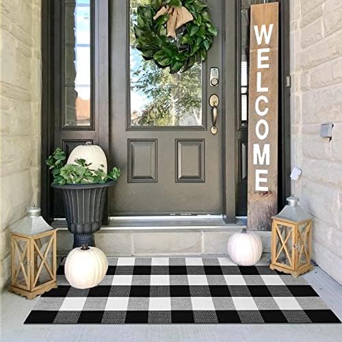 IOHOUZE 2x4.3 Buffalo Plaid Rug, Washable Outdoor Door Mat, Black White by iOhouze