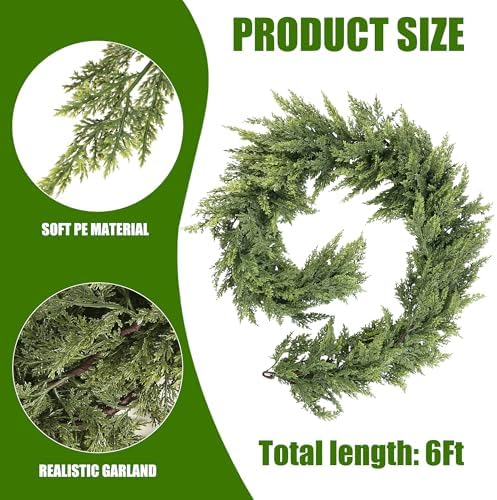 Sggvecsy 6Ft Christmas Cedar Garland Real Touch Artificial Pine Cypress Realistic Greenery Garland for Table Wall Mantle Indoor Fireplace Home Holiday Winter Xmas Decoration (1 Pack) - Image 7