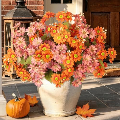 INQCMY 10 Pcs Artificial Fall Flowers for Outdoors UV Resistant Faux Mums by INQCMYPlantRack