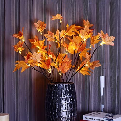 LIGHTSHARE 32IN 32LED Lighted Willow Twig Branch, Maple Leaf, Built-in Timer, USB Plug-in and Battery Powered, Décor for Home, Festival, Party, Christmas, Night Light - Image 6