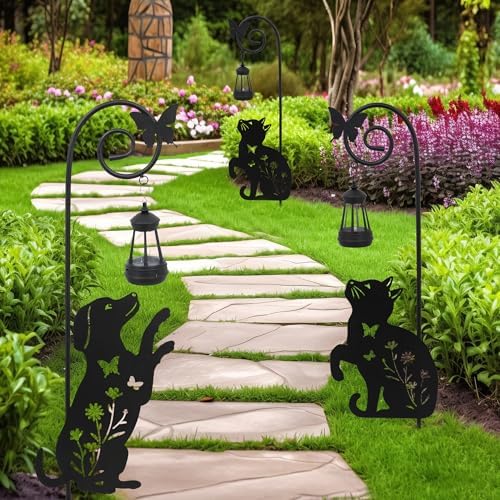 2 Pack Solar Cat Dog Lantern Garden Stakes 28.7in Metal Night Light - Image 2