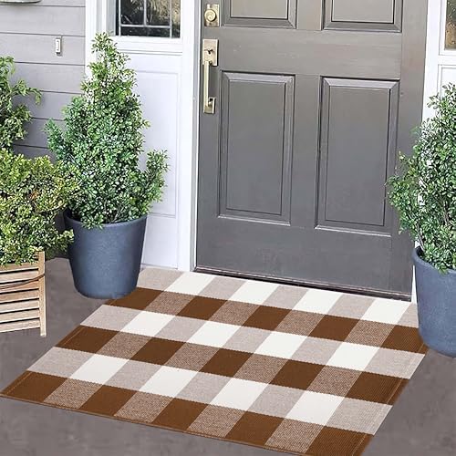 Fall Front Door Mat Outdoor 24"x35"Coffee and White Layered Doormat - Image 7