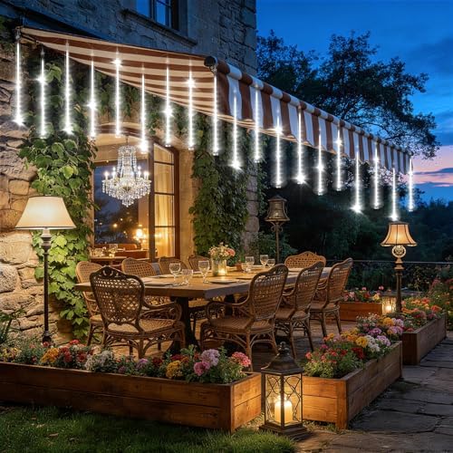 KNONEW Solar Meteor Shower Lights, 8 Tubes 288 LED Christmas Lights Outdoor Waterproof Falling Raindrop Lights for Xmas Tree Christmas Decorations Wedding Party Holiday Yard Garden Decor(Cool White) - Image 7
