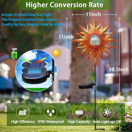 TAKE ME Sun Solar Lights Garden Outdoor Waterproof Metal Stakes for Patio Yard Walkway LawnPatio Mothers Day Gifts Mom Wife Grandma (Red Sun) - Image 4