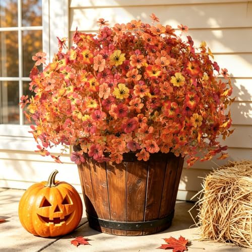 Hommyea Fall Artificial Fake Mums Flowers Plant for Outdoor Faux Home Decor by HommyeaArtificialFlowers