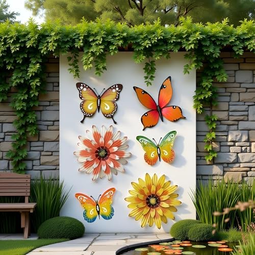 Meduofon Metal Flowers Outdoor Wall Decor, 4 Pack Metal Flower & Butterfly Wall Art Decor Outdoor or Indoor, Wall Sculptures for Deck Decor, Garden Fence, Yard, Patio, Porch, Bedroom, Living Room - Image 4