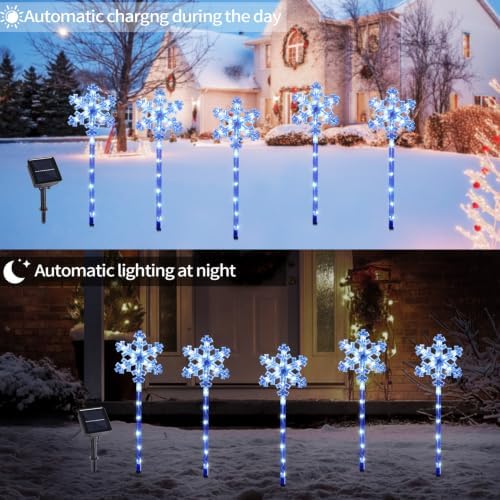 BRIGHTDECK Solar Christmas Snowflake Pathway Lights Outdoor Decor, 10 Pack - Image 4