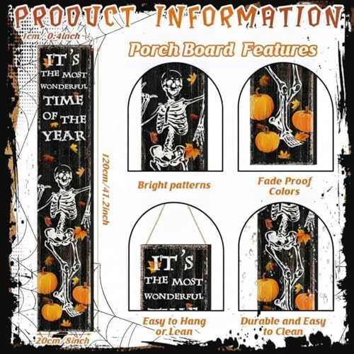 Moucuny Halloween Skeleton Porch Sign 41.7" Front Door Yard,Skeleton - Image 2