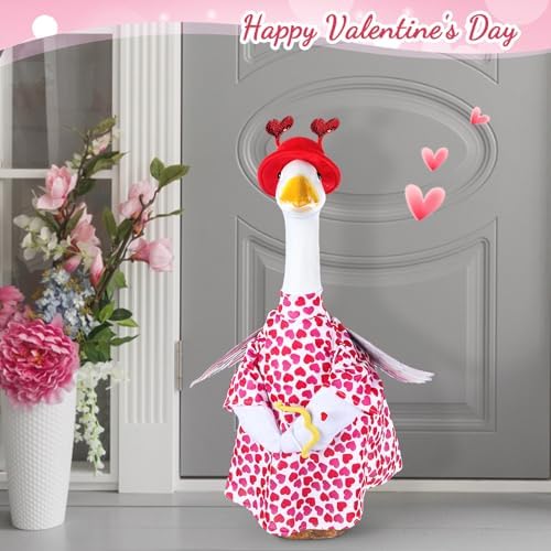 Cutecrop Valentine Porch Goose Outfits for 23" High Cement or Plastic Patriotic Pink Heart Goose Outfit Romantic Valentines Clothes Costume for Lawn Outdoor Yard Garden Outdoor Decor(Arrow Angel) - Image 2