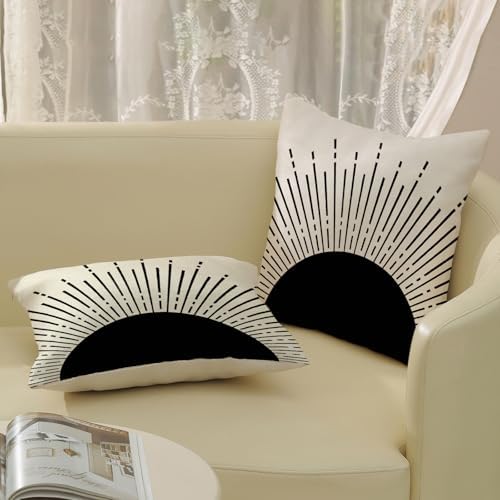 Summer Pillow Covers 18x18 Inch Set of 2 Black Sunshine Decorations Outdoor Throw Pillows Boho Summer Sunset Sun Pillowcase Linen Decor Farmhouse Lumbar Cushion Case for Couch Home Sofa - Image 5