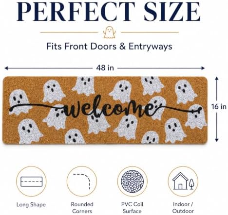 Long Doormat 48x 16 inch Front Door Mat Halloween Door Mat Ghost Welcome Mat for Halloween Front Door Porch Entrance Decor - Image 3