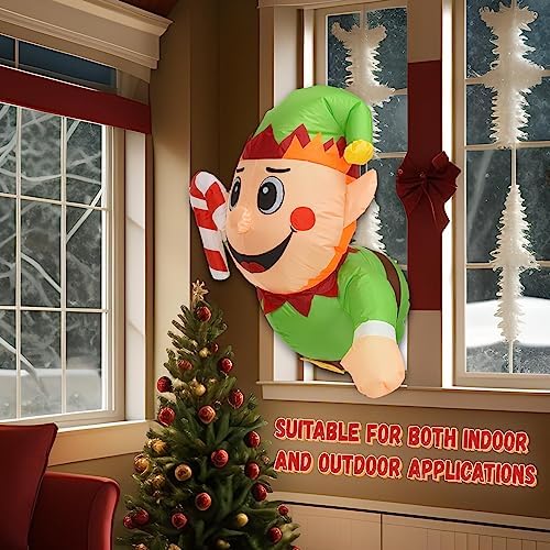 3.0FT Christmas Inflatable Elf Boy with Build-in LED Lights Broke Out from Window, Blow up Christmas Inflatable Outdoor Indoor Decorations Cute Party Yard Decoration (Elf Boy Broke Window) - Image 4