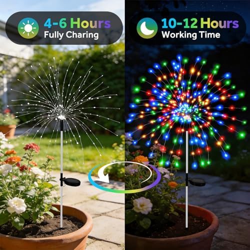 2 Pack 300LEDs Solar Garden Lights Outdoor, 8 Modes Firework Lights Outside - Image 6