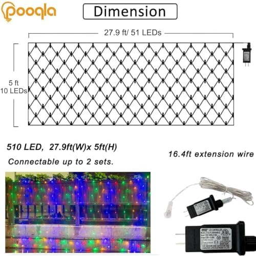 Pooqla Colorful Net Lights, 28x 5ft Christmas Lights Outdoor Clear Wire - Image 5