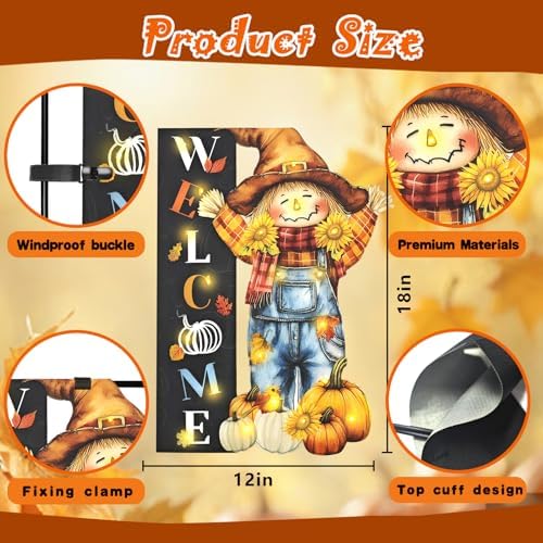 Thanksgiving Lighted Garden Flag, Scarecrow Fall Yard Decoration - Image 3