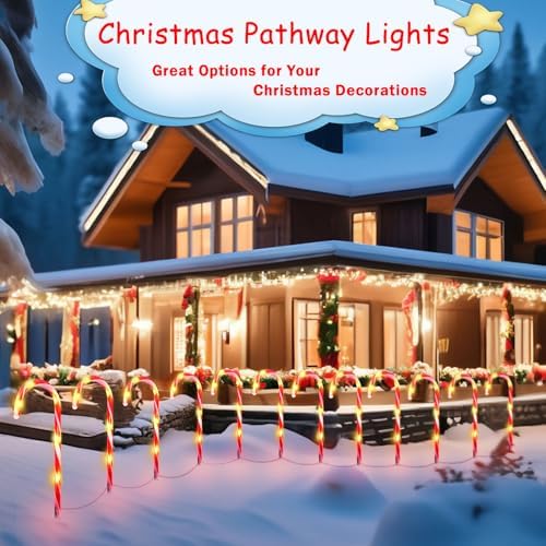 24 Pack Christmas Candy Cane Lights, Christmas Decorations Outdoor Waterproof with 8 Lighting Modes & Memory Function, Plug in Pathway Light for Outside Path Walkway Party Garden Yard Patio Xmas Decor - Image 5